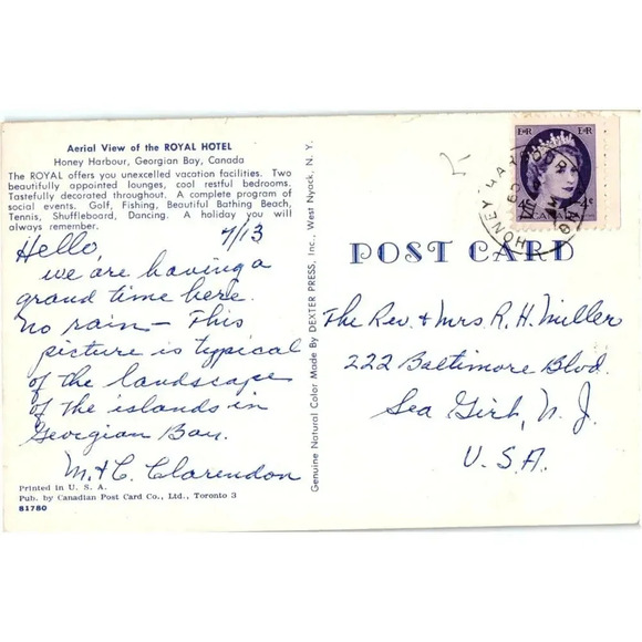 Aerial View of the Royal Hotel Honey Harbour Georgian Bay Canada Postcard - Picture 2 of 2